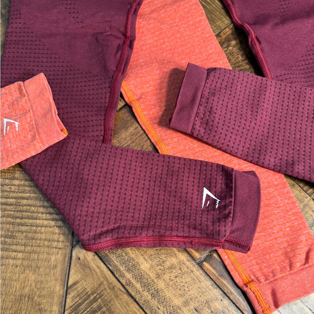 ☀️☀️☀️GYM SHARK Women’s Seamless Active Leggings - Maroon & Orange - Picture 10 of 10